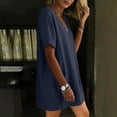 thumbnail image 7 of Efsteb Women's Cotton Tunic Dress V-Neck Short Sleeve Casual Loose Fit Short Dress with Side Pockets （Navy,M）, 7 of 7