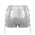 thumbnail image 4 of TRUBKH Women's Sequin High Waist Strappy Shorts Hollow Shorts Thigh Control Shorts with Lace Up Denim Shorts Trendy Lounge Shorts Dance Shorts Flowy Shorts Women's Summer Shorts Silver M, 4 of 6