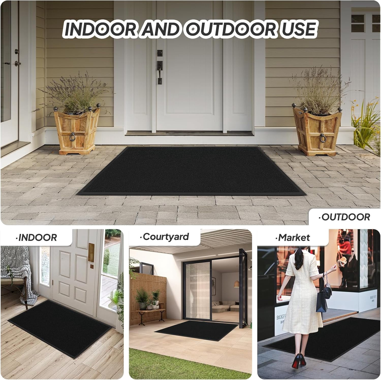 Ktaxon 36" x 48" Front Door Mat Indoor Outdoor Entrance, Waterproof, Stain and Fade Resistant, Easy Clean Patio Porch Entryway Mat Doormat, Black