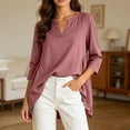 thumbnail image 2 of Cmfcve Tunic Tops for Women Cotton Linen Long Sleeve V Neck Blouses Loose Fit Casual Flowy Shirts, 2 of 7