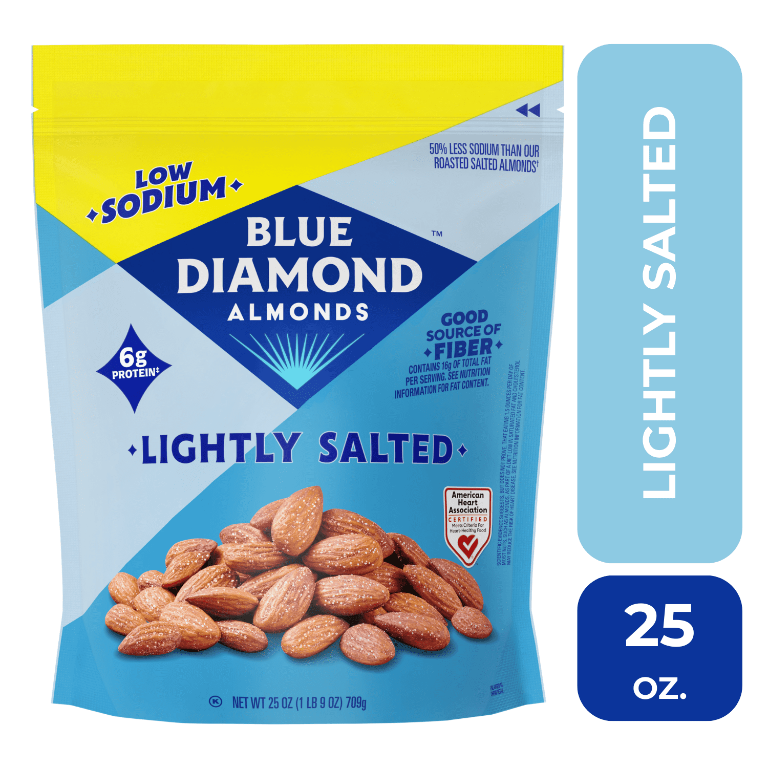 (6 pack) Blue Diamond Almonds, Lightly Salted Snack Almonds perfect for lunches and on-the-go, 25 oz.