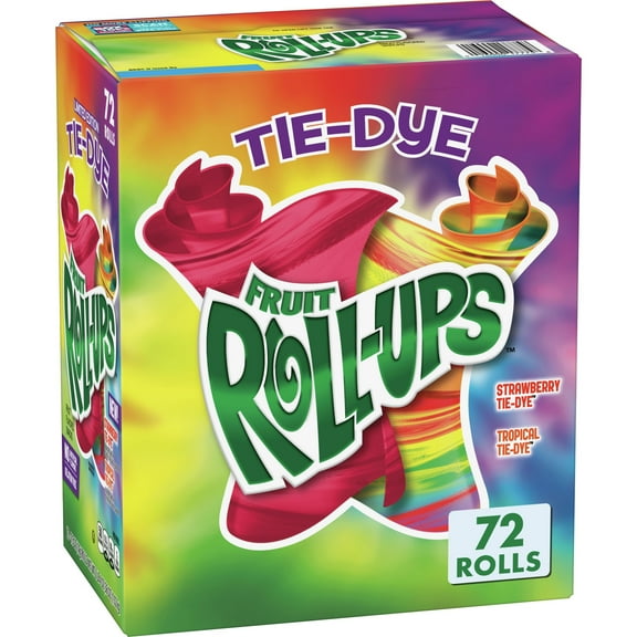 Fruit Roll-Ups Fruit Snacks, Tropical & Strawberry Tie-Dye, 72 Count