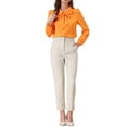 thumbnail image 2 of CAMISA DE MUJER CON BOTONES INSPIRADA EN CHIC, CUELLO PETER PAN, CON LAZO EN EL CUELLO, BLUSA DE COLOR SÓLIDO, NARANJA, 2 of 6