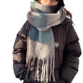 thumbnail image 2 of Women Woven Knitted Scarf With Colourful Check Pattern And Long Thick Fringes Warm Winter, 2 of 4