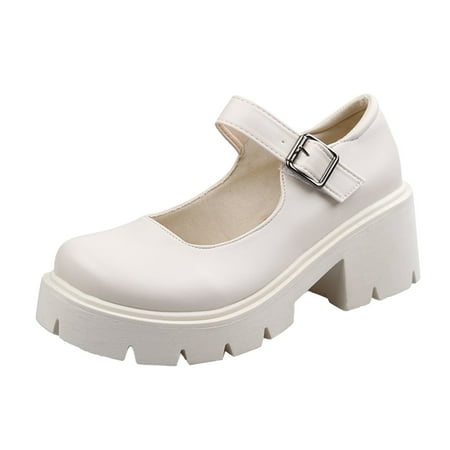 

Takeoutsome Women s Ladies Fashion Casual Vintage Platform Thick Heels School Leather Shoes