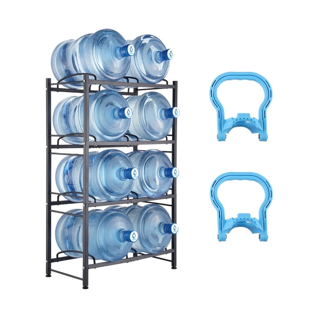 Soporte para jarras de agua VEVOR, 4 niveles, doble fila, 5 galones, negro