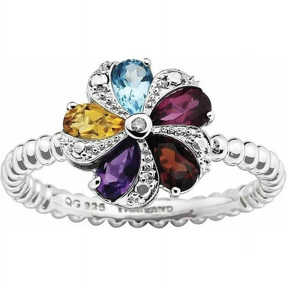 Sterling Silver Gemstone & Diamond Ring