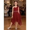 thumbnail image 6 of Hansber One Shoulder Asymmetrical Flower Girls Dress Juniors Bridesmaid Chiffon Wedding Pageant Party Gown Burgundy 8, 6 of 7