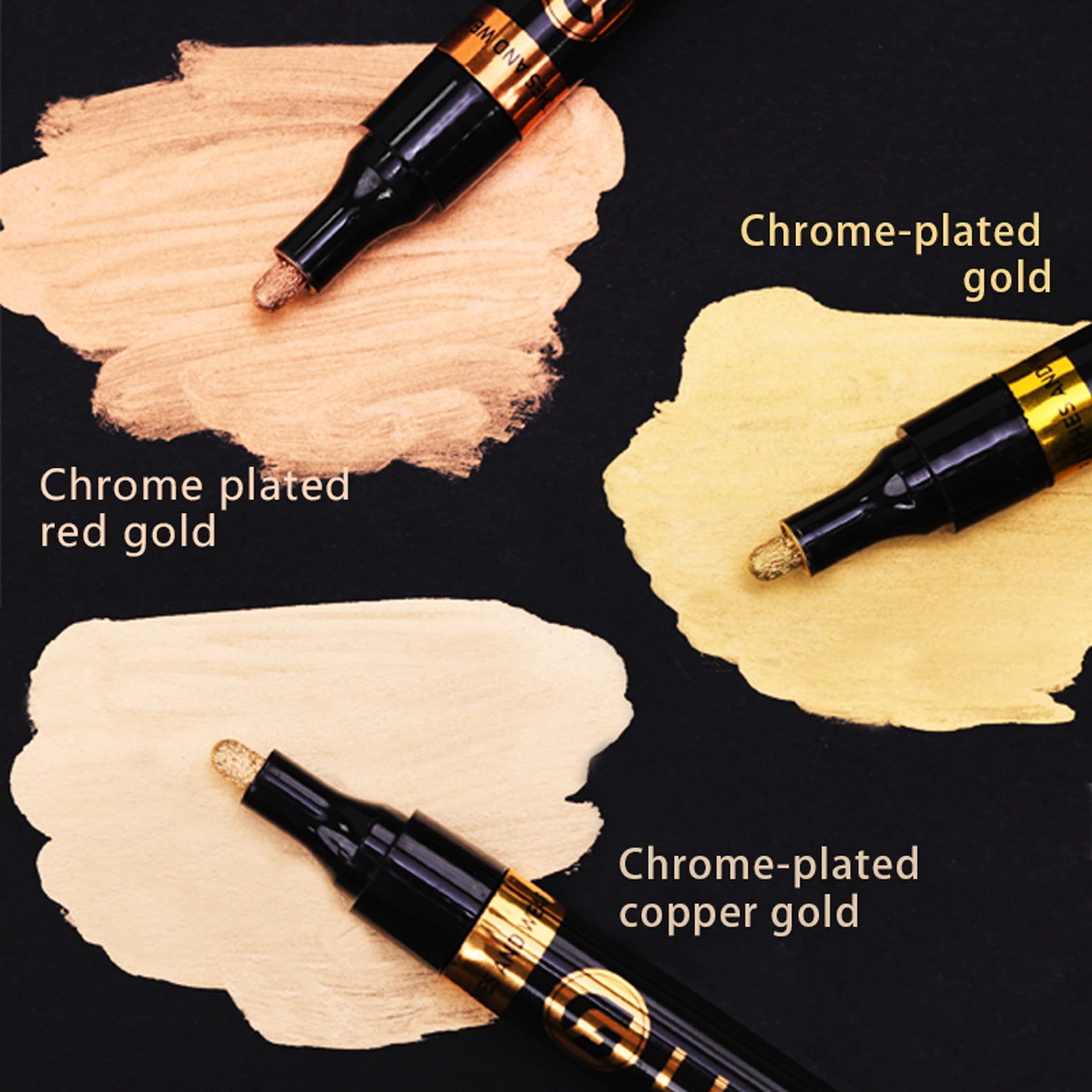 1 Set Permanent Liquid Mirror Chrome Marker,Chrome Mirror Paint Pens for Any Surface Chrome Paint Pen for Repairing, Model Painting, Marking or DIY Art Projects (0.7 |1.0 | 2.0| 3.0mm,Gold, 4Pcs)