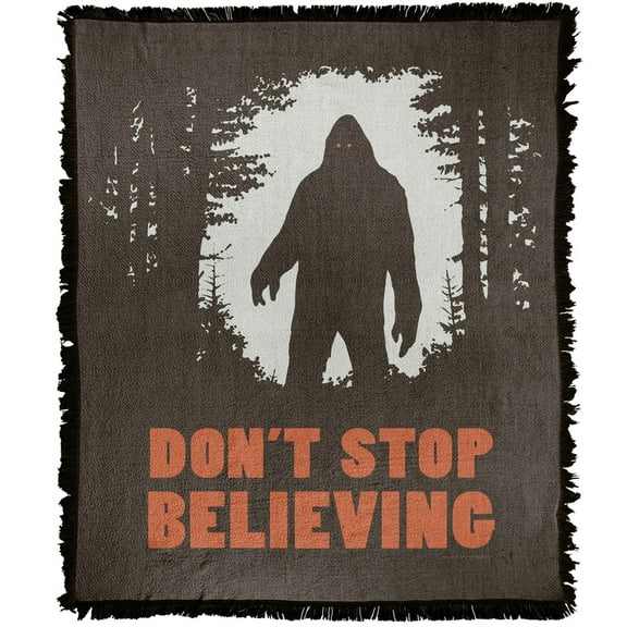 bCreative - Ephemera Blanket, 50'x60' Bigfoot Don't Stop Believing Woven Tapestry Cotton Blend Fringed Throw Blanket