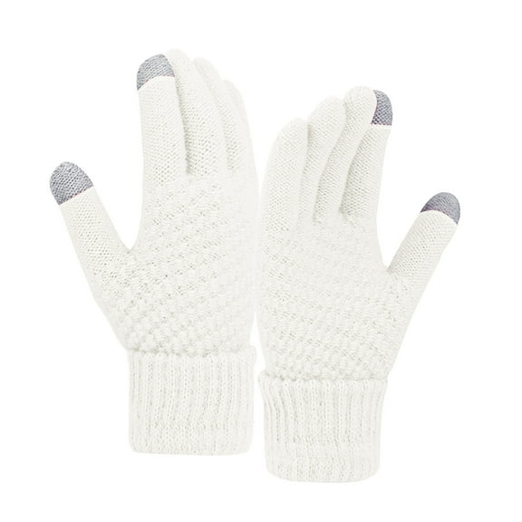 CAIXIA Gloves For Cold Weather Women's Winter Knitted Gloves Lined Cold Weather Warm Wool Blend Hand Accessory,White