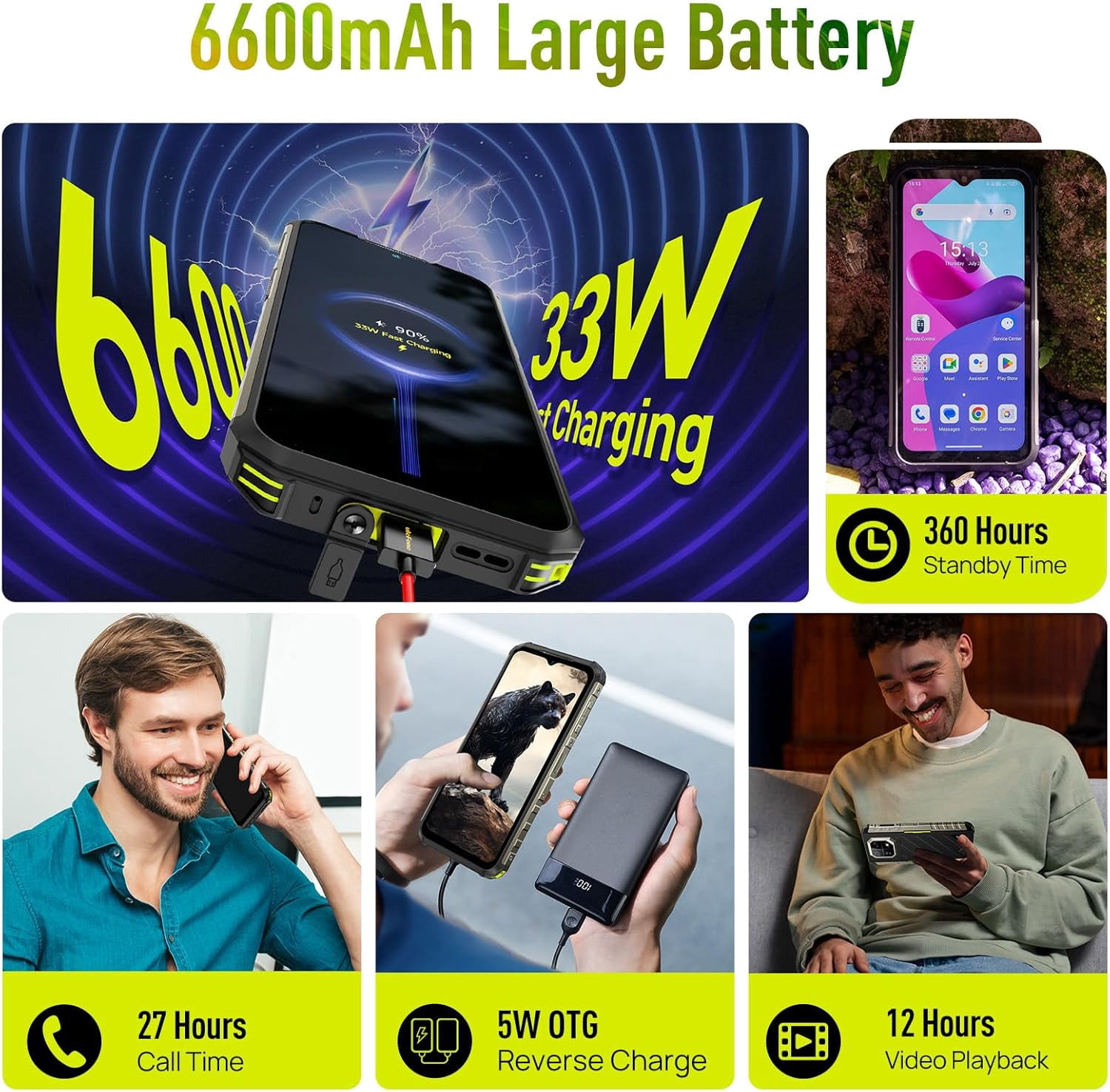 Ulefone Armor 22 Rugged Phone, IP68/IP69K, 64MP Wide-Angle & 64MP Night Vision Camera, 16GB 128GB MTK Helio G96, 6600mAh, 33W Fast Charging,Green,128GB