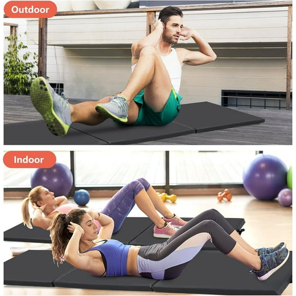 Folding Exercise Mat, 2" Thick Gym Workout Mat with Carrying Handles High-Density Anti-Tear Portable Fitness Aerobics Mats for Home Gym Yoga Pilates Tumbling, Black