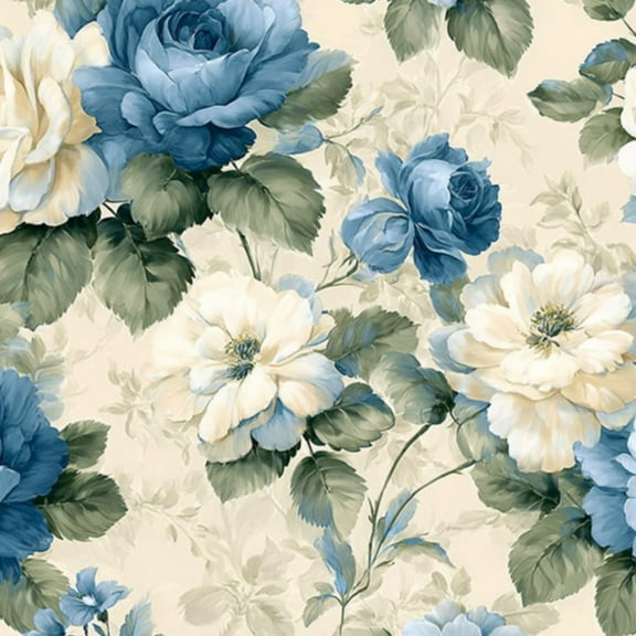 Peel and Stick Wallpaper 17.7in x 9.8ft Blue Cream Floral Roses Peonies Beige Contact Paper Vinyl Self-Adhesive Removable Wall Paper for Bedroom Kitchen Cabinet Décor Renter Friendly