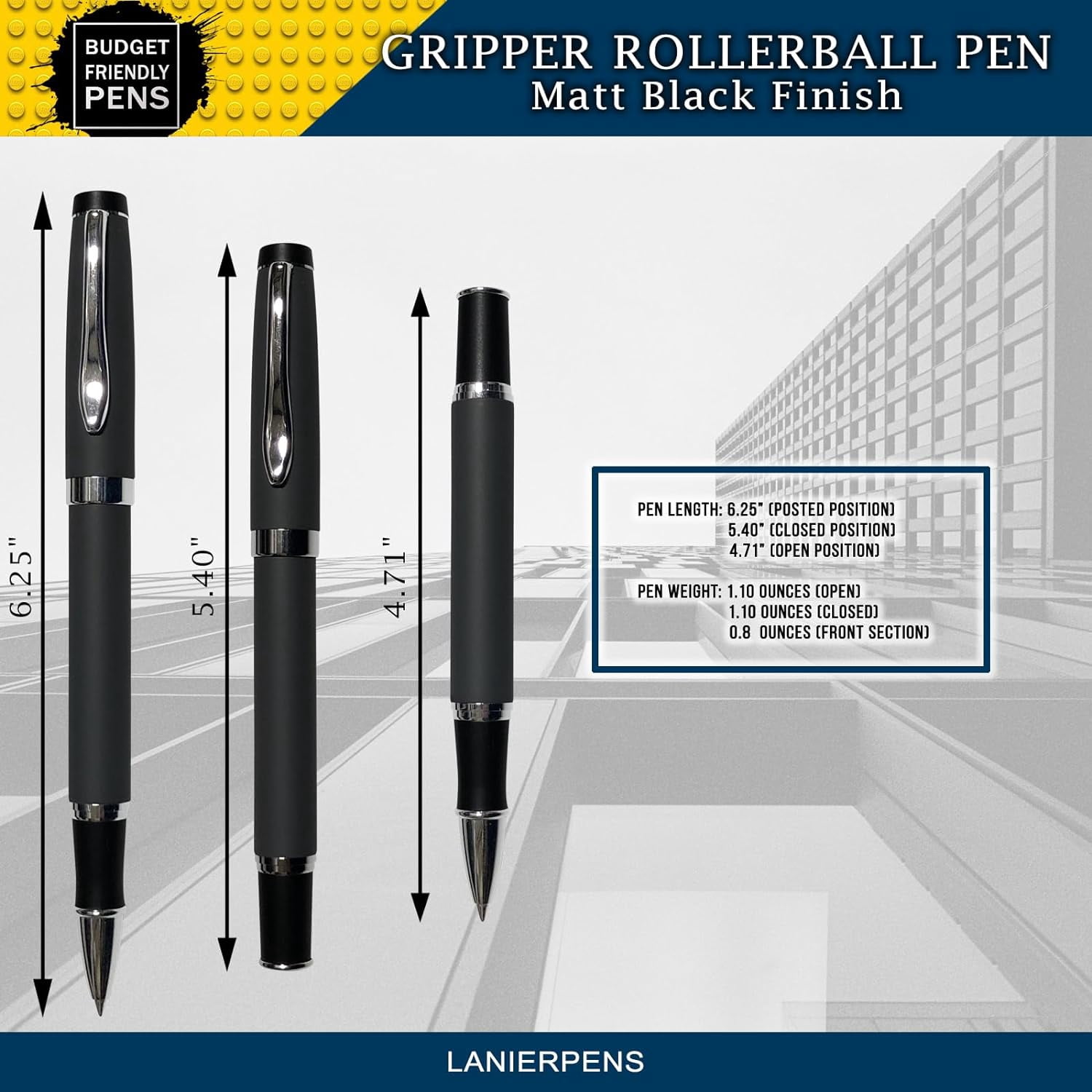 Gripper Rollerball Pen - Matt Black with Anti Slip Grip (Budget Friendly Pen)