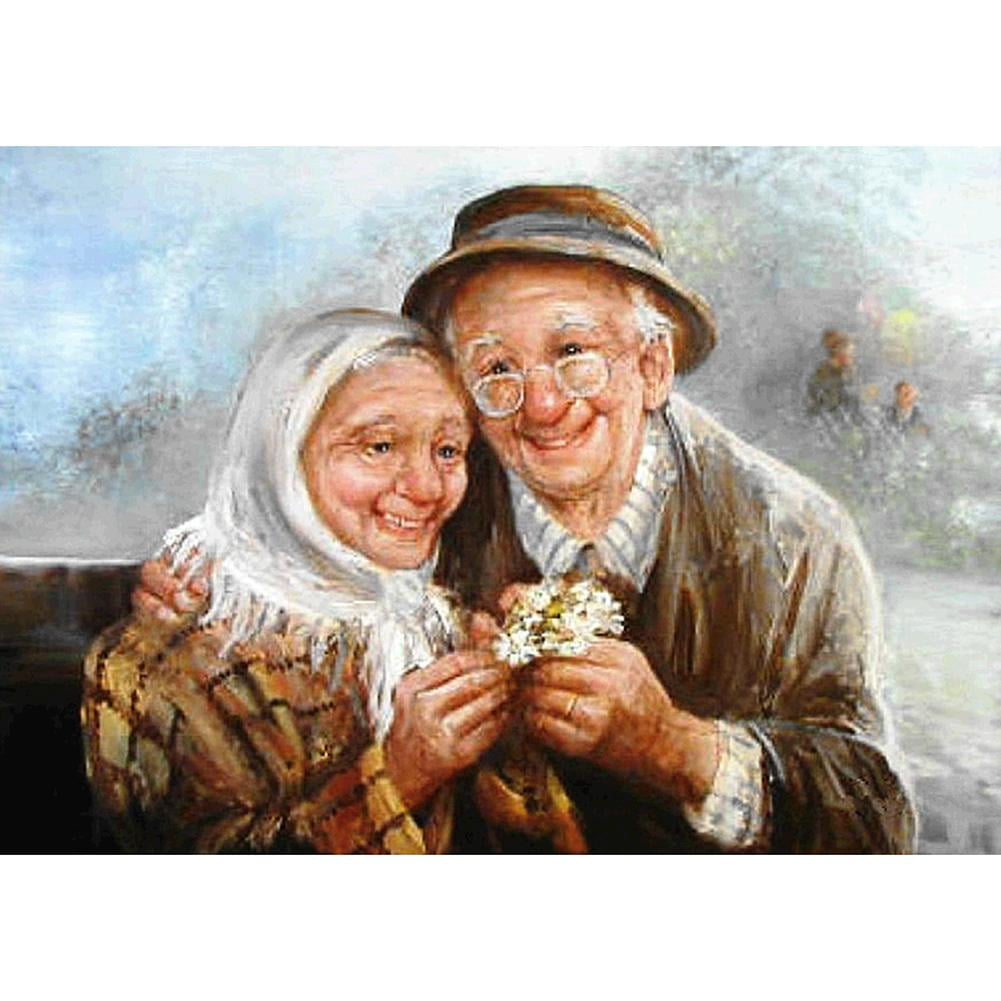 5D Diy Diamond Painting Cross Stitch Happy Old Couple Embroidery Wall Art Decor