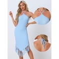 thumbnail image 2 of Unique Bargains Women's Halter Straps Sleeveless Tassels Evening Gown Bodycon Long Dress M Sky Blue, 2 of 6