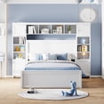 thumbnail image 2 of Full Size Platform Bed with All-in-One Cabinet and Shelf, Storage Bed with Trundle, 2 Drawers and Bookcase Headboard, Solid Wood Bed Frame with Slats Support, No Box Spring Needed, White, 2 of 9