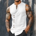 thumbnail image 3 of Tank Tops Men Cotton Linen Lightweight Breathable Button Down V Neck Sleeveless Shirt Vacation Beach Tank Shirt, 3 of 5