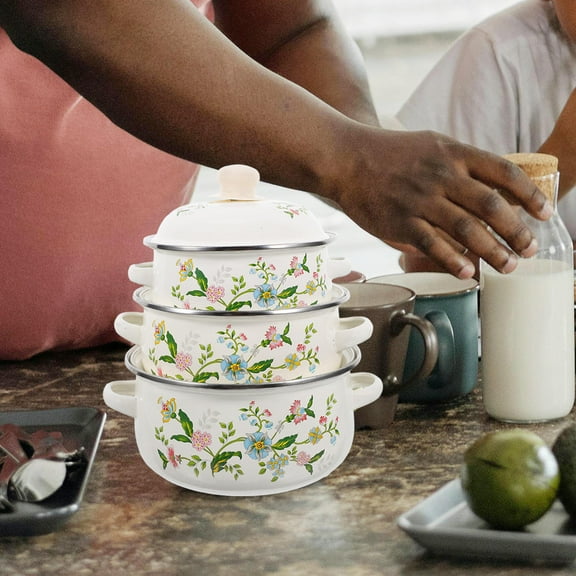 Homoyoyo 3-Piece Mini Enamel Cookware Set with Flat Bottom Nonstick Soup and Porridge Pots for Easy Cooking