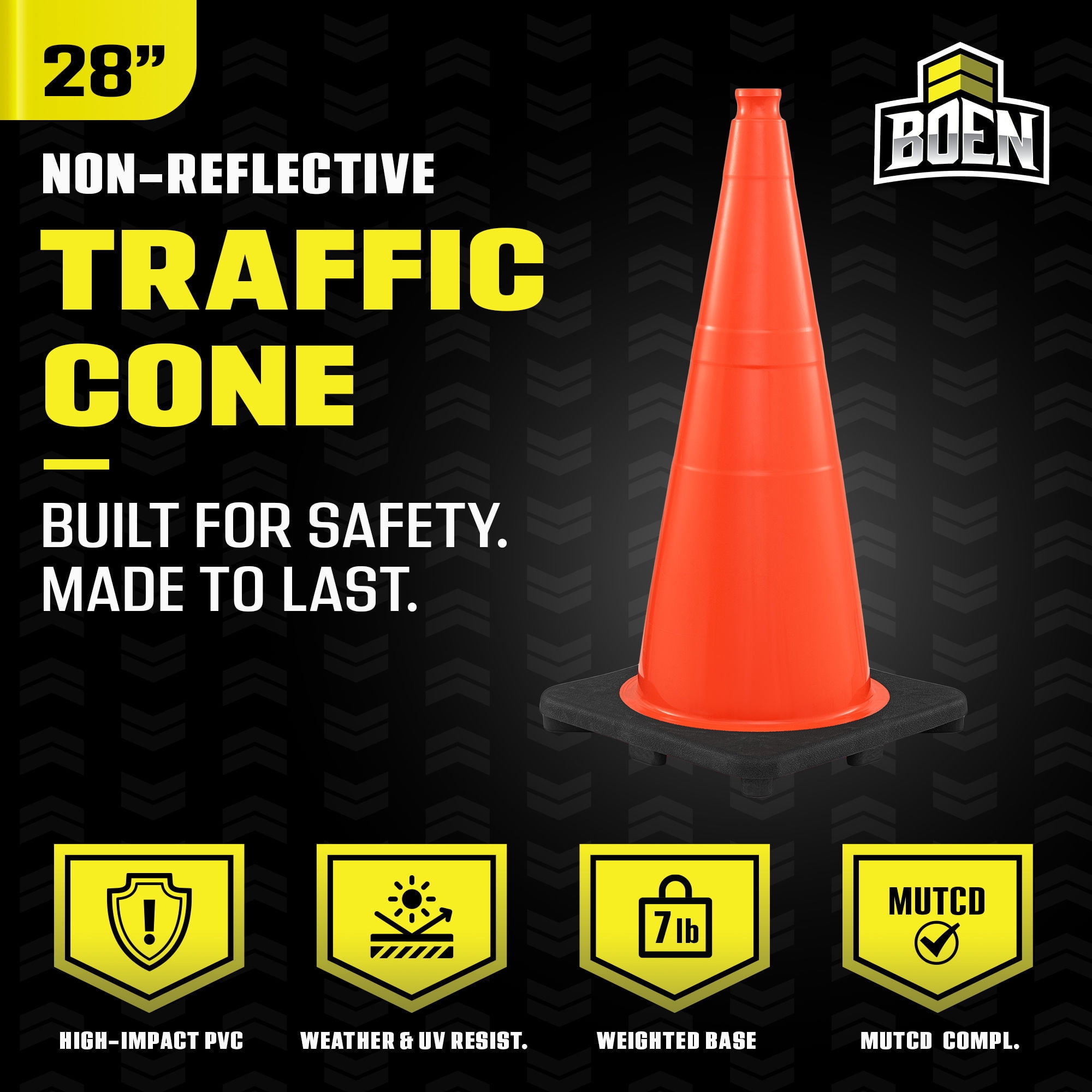 BOEN 28 in Orange Non-Reflective Traffic Cone, 7 lb Work Zone Safety, 1 Pack
