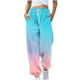 thumbnail image 3 of Aboser Athletic Sweatpants for Women Trendy Gradient Print Joggers Pants Baggy High Waisted Travel Pants Casual Cuffed Buttom Lounge Trousers with Pockets Sky Blue L, 3 of 5