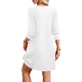 thumbnail image 4 of Summer 3/4 Sleeve Dresses for Women Dressy Casual Fall Midi Dress with Pockets Smocked Cuffs Crew Neck Aline White, M, 4 of 6