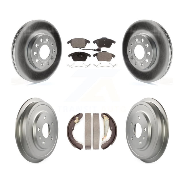 Transit Auto Front Rear Coated Disc Brake Rotors Ceramic Pads and Drum Kit for Car Volkswagen Jetta Beetle with 288mm Diameter Rotor KGT-102538
