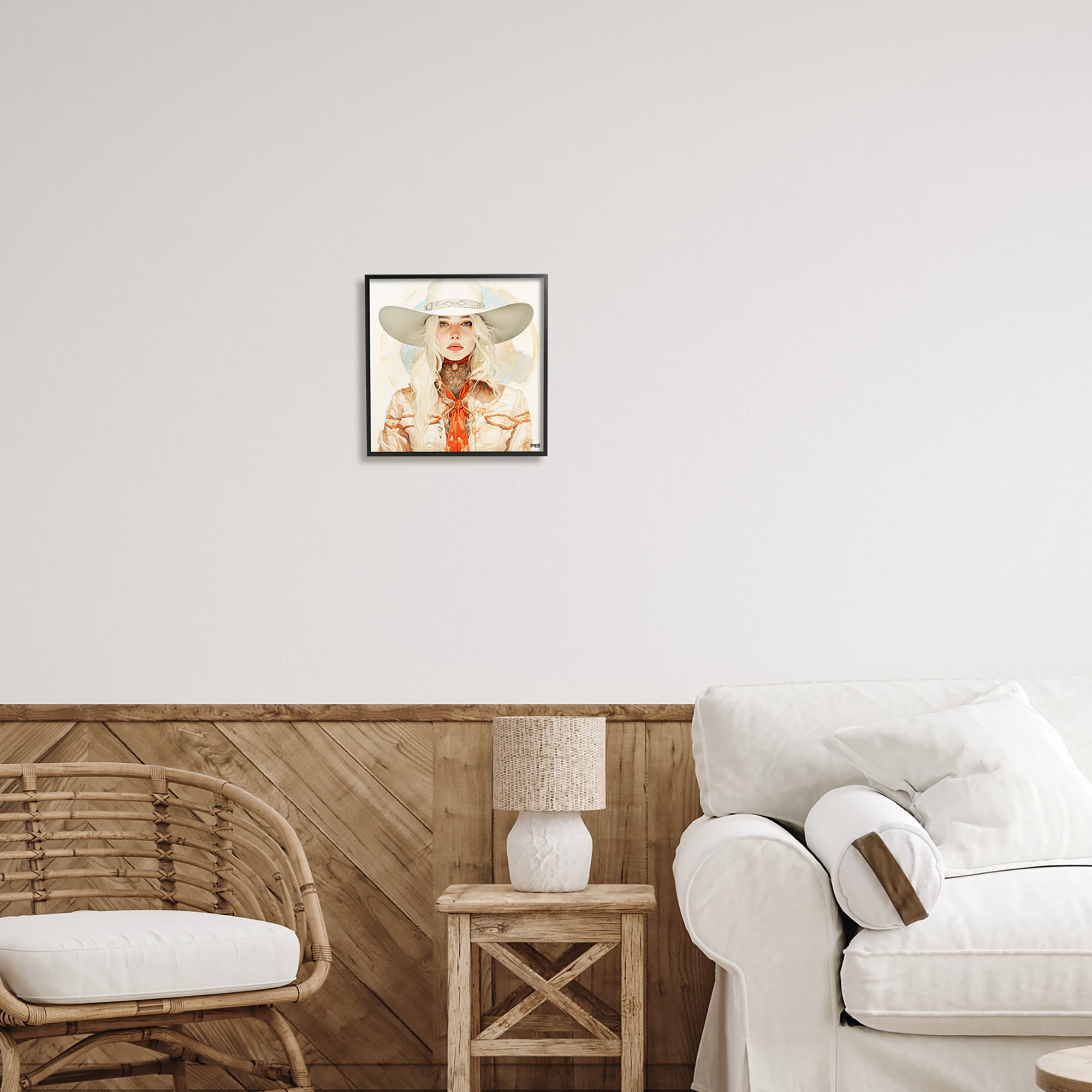 Stupell Industries Subtle Blonde Cowgirl Abstract Painting Black Framed Art Print Wall Art, 12 x 12