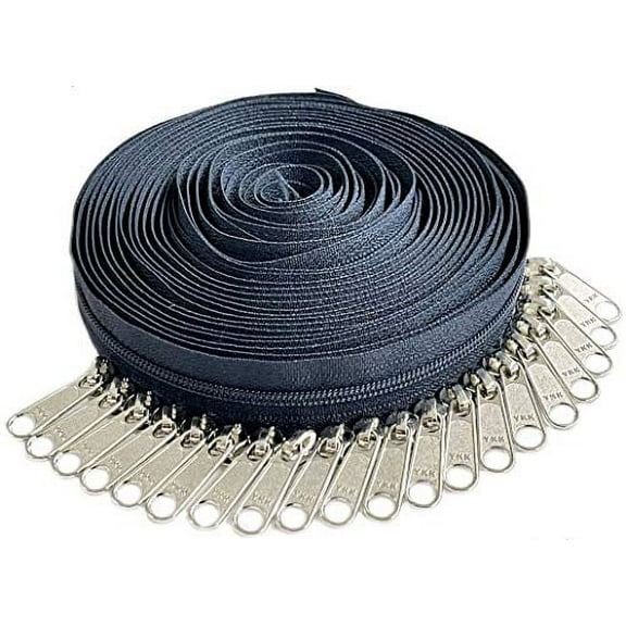 Continuous Chain Zipper YKK #3 Nylon Coil (Colorful) 5 Yards - 20 Nickel Long Pulls (Navy #560)