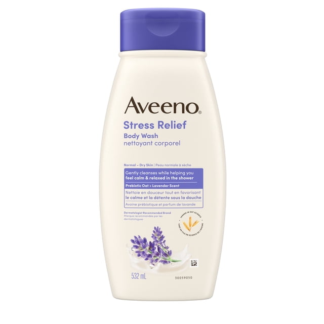 Aveeno Nettoyant Corporel Soulagement du Stress à l'Avoine Prébiotique & au Parfum de Lavande pour Peau Sensible, Nettoyant pour la Douche Nettoie en Douceur & Aide à Vous Sentir Calme & Détendu, Sans Sulfates
