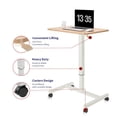 thumbnail image 4 of Mobile Laptop Desk Pneumatic Sit to Stand Table Height Adjustable Rolling Cart with Lockable Wheels for Home Office Computer Workstation 28" x 19" Beige Round Edge Design Elegant, 4 of 17