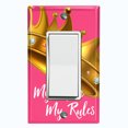 thumbnail image 1 of Metal Light Switch Plate Outlet Cover (My Room My Rules Crown Pink - Single Rocker), 1 of 2