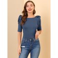 thumbnail image 3 of Camisa de manga corta con cuello barco para mujer Blusa Top de verano Azul L, 3 of 6