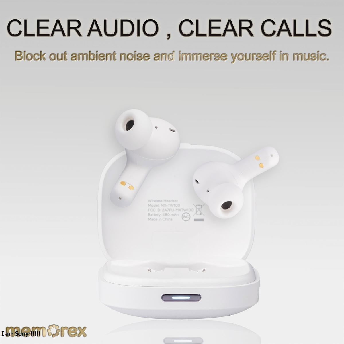 Memorex True Wireless Translation Earbuds with AI Real-Time Language Translator, Active Noise Cancellation, Bluetooth, 144 Languages, 6-Hour Playtime, White (MX-TW100(W))