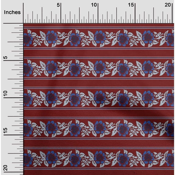 oneOone Polyester Lycra Fabric Leaves & Floral Block Printed Fabric 1 Yard 56 Inch Wide