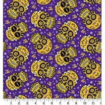 University of Louisiana LSU Sugar Skull Cotton Fabric-Sold by the Yard