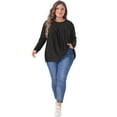 thumbnail image 3 of DARING DIVA Women's Plus Long Sleeve Pleated Crew Neck Blouse 3X Black, 3 of 6