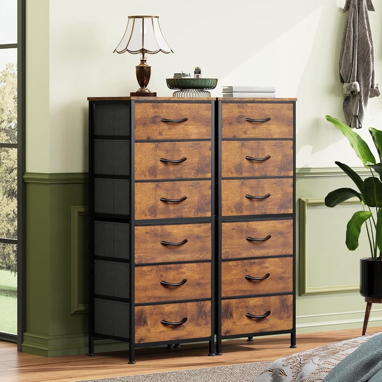 Black Tall Dresser for Bedroom, 6 Drawer Dressers & Chests of Drawers,  Fabric Dresser for Closet, Living Room, Night Stand with Metal Frame,  Storage Tower with Fabric Bins, Wood Top - Walmart.com
