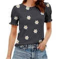 thumbnail image 2 of JTZGDY Blouses for Women Dressy Casual Summer Boho Floral/Polka Dot/Tie Dye/Plaid Printed Short Sleeve Womens Crewneck Graphic Tshirt Tops with Smocked Cuffs E-Black#01 XL, 2 of 7