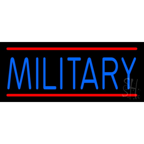 Military LED Neon Sign 10 x 24 - inches, Black Square Cut Acrylic Backing, with Dimmer - Bright and Premium built indoor LED Neon Sign for Defence Force.