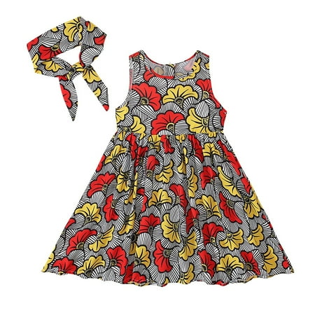 

Toddler Kids Baby Girls African Dashiki Traditional Style Sleeveless Round Neck Dress Ankara Dresses with Headband Outfits Dress for Kids Floral Shirt Toddler Girl First Birthday Girl Outfit 2