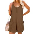 thumbnail image 3 of QAFOPEH Women Solid Color Waffle Scoop Neck With Pockets Short Jumpsuit, 3 of 4