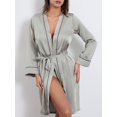 thumbnail image 3 of JYYYBF Women's Spring Summer Satin Robes Long Sleeve Soft Bathrobe V Neck Sleepwear with Belt, 3 of 8