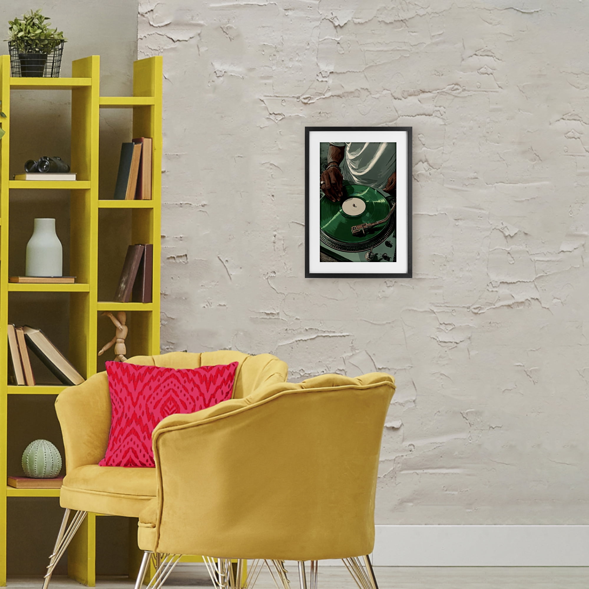 Stupell Industries DJ Spinning Green Record Black Framed Print Under Glass, design by Franklyn Gregory