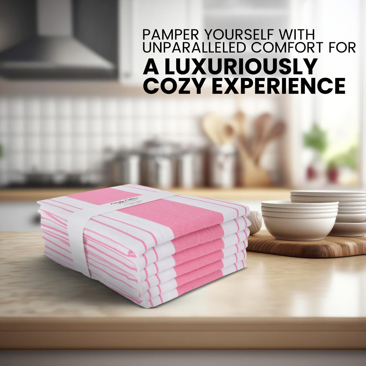 Candy Cottons Stripe Kitchen Towels Decor Mordern Design Centreband Dish Towels Boho Stripe Absorbent Festive Gift Set of 6 Pantry Reusable Kitchen Dish Towel|Easter Spring Decor 18x28 In |Pink
