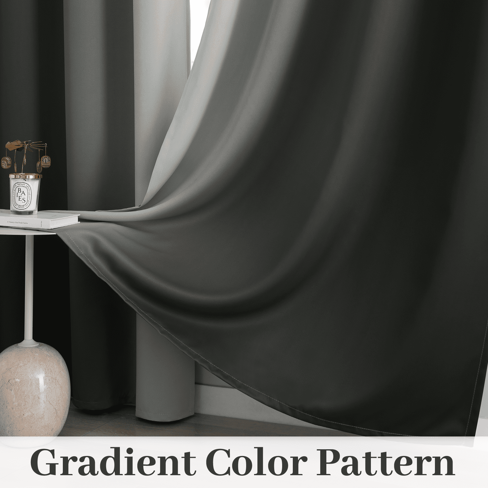 Yakamok Black Ombre Floral Grommet Blackout Curtain Sets, 52 x 63 in (2 Panels)