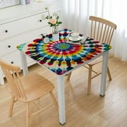 nygtbtfer Rainbow Watercolor Spiral Tie Dye Elastic Edged Table Cover Rectangle , Wipeable Polyester Tablecloth for Kitchen Dinning Indoor Outdoor Party Decor