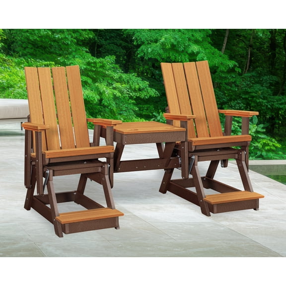 American Furniture Classics Model 416CTB-K Brandon Double Balcony Height Glider with Center Table in Cedar on a Tudor Brown Base