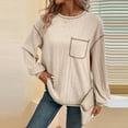 thumbnail image 4 of ATOYSOY Women's Knitted Sweaters Loose Tops Fashion Long Sleeve Tees Fall Winter Casual Ribbed Shirts Crew Neck Sweatshirts Pockets Solid Color Pullover Outwear Beige XL, 4 of 5